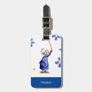 Blaue Flora Wasserfarbe Großmutter Illustriert Gepäckanhänger