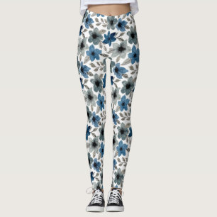 Blaue Flora Wasserfarbe Leggings Frauen