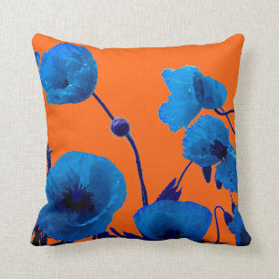 Blaue Flora Wasserfarbe Mohnblumen Blume Sommerson Kissen