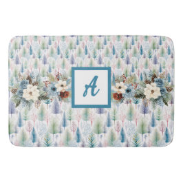 Blaue Flora Winterbaumwälder Badematte