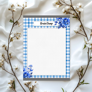 Blaue Floral Gingham_ Brain Dump Notizblock