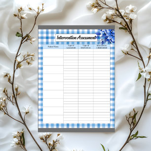 Blaue Floral Gingham _ Interventionsbewertung  Notizblock