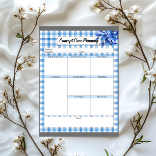 Blaue Floral Gingham_ Konzept Pflegeplanung Notizblock