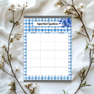Blaue Floral Gingham _ Wichtige Gleichungen Notizblock