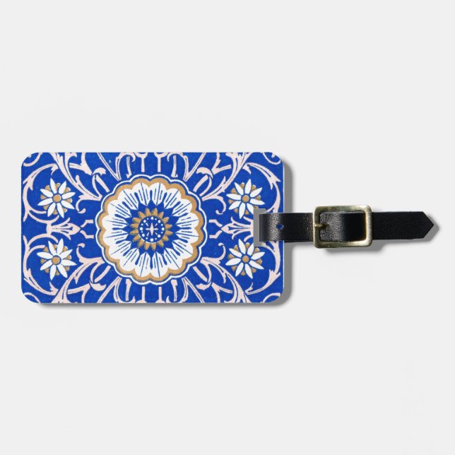 Blaue Floral Mandala Muster Gepäckanhänger (Vorderseite horizontal)
