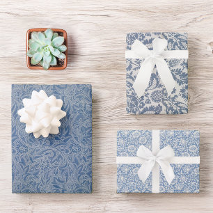 Blaue Floral Morris Muster mit Vintagen Blume Geschenkpapier Set