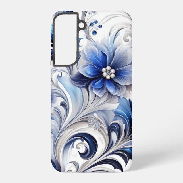 Blaue Floral Pastell Soft Design Samsung Galaxy Hülle (Rückseite)