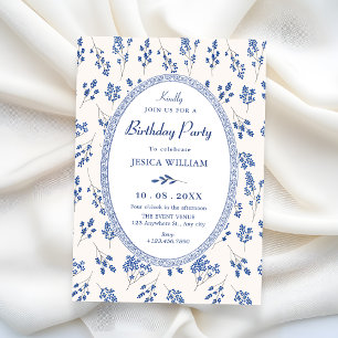 Blaue floral vintage einladung