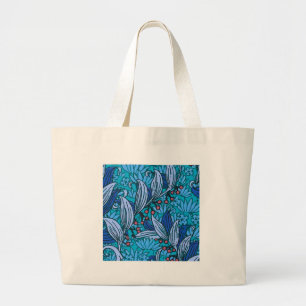 Blaue florale Antik Boho Modern Jumbo Stoffbeutel