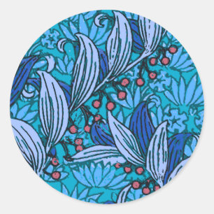 Blaue florale Antik Boho Modern Runder Aufkleber