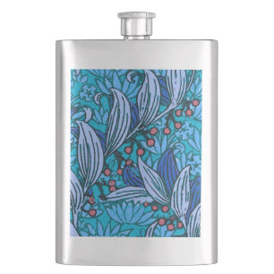 Blaue florale Antiquität Boho Modern Flachmann