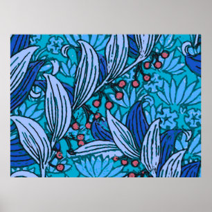 Blaue florale Antiquität Boho Modern Poster
