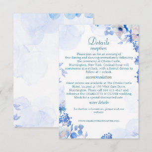 Blaue Florale Aquarell-Hochzeits-Detailkarten Begleitkarte