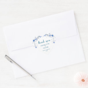 Blaue Florale Aquarell-Hochzeits-Herzen-Dank-Aufkl Herz-Aufkleber