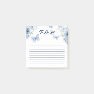 Blaue Florale Aquarell-Schmetterling-Linien-To-Do- Post-it Klebezettel