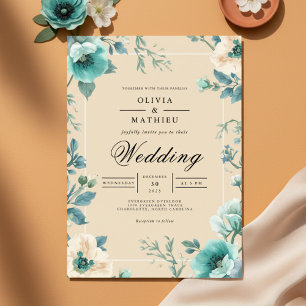 Blaue Florale Arkaden-Verzauberung Hochzeit Einladung