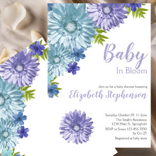 Blaue florale Baby In Bloom Baby Shower Einladung