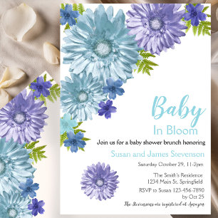 Blaue florale Baby In Bloom Brunch Shower-Einladun Einladung