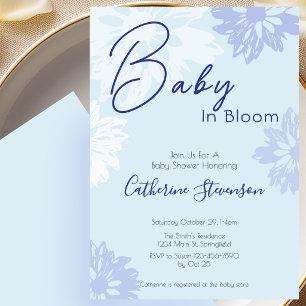 Blaue florale Babyparty-Einladung Baby In Bloom Einladung