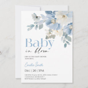 Blaue florale Babyparty für Jungen Einladung