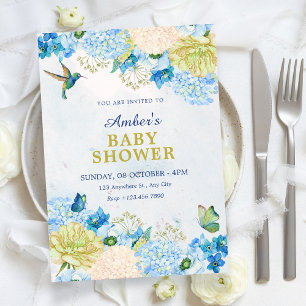 Blaue florale Babyparty im Garten Einladung
