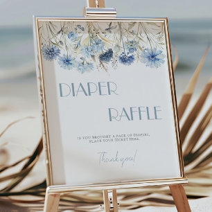 Blaue Florale Babyparty-Windel-Raffel Poster