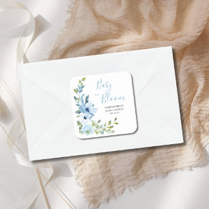 Blaue florale Babyshower zum Aufblühen  Quadratischer Aufkleber