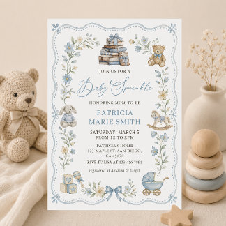 Blaue Florale Babysprinkle-Einladung für den Kinde Einladung