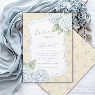 Blaue Florale Blaue Hortensie Gelbe Brautparty  Einladung