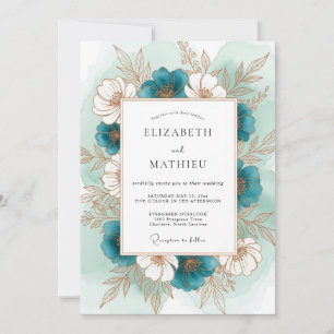 Blaue florale botanische Hochzeitsromantik Einladung
