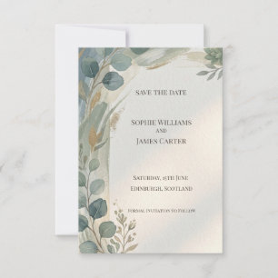 Blaue florale botanische Save-the-Date-Karte Save The Date