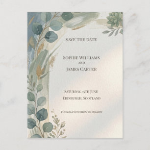 Blaue florale botanische Save-The-Date-Postkarte Postkarte