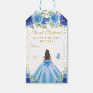 Blaue Florale Braunhaarige Prinzessin Sweet Sixtee Geschenkanhänger