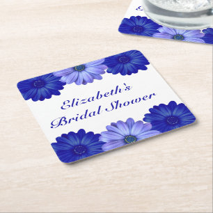 Blaue Florale Brautparty Rechteckiger Pappuntersetzer