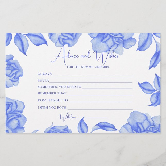 blaue Florale Brautparty-Tipps und -Wünsche Briefpapier (Vorderseite)