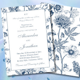 Blaue florale Chinoiserie-christliche Hochzeit  Einladung