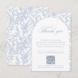 Blaue florale Chinoiserie QR-Code zu Hochzeitsfoto Dankeskarte