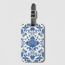 Blaue florale Chinoiserie Wasserfarbe Weiß Gepäckanhänger