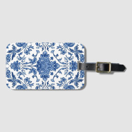 Blaue florale Chinoiserie Wasserfarbe Weiß Gepäckanhänger