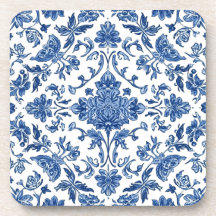 Blaue florale Chinoiserie Wasserfarbe Weiß