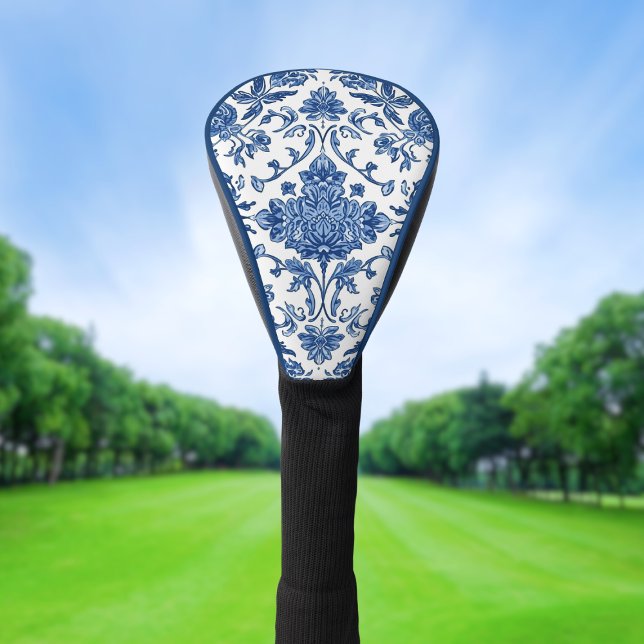 Blaue florale Chinoiserie Wasserfarbe Weiß Golf Headcover (Von Creator hochgeladen)