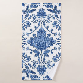 Blaue florale Chinoiserie Weiße Wasserfarbe Badehandtuch