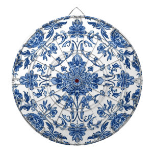 Blaue florale Chinoiserie Weiße Wasserfarbe Dartscheibe