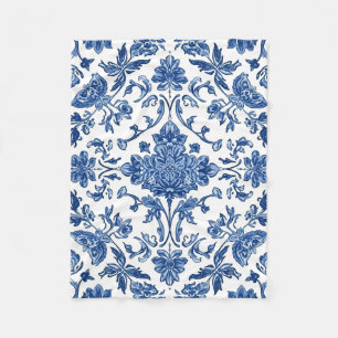 Blaue florale Chinoiserie Weiße Wasserfarbe Fleecedecke