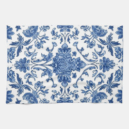 Blaue florale Chinoiserie Weiße Wasserfarbe Geschirrtuch