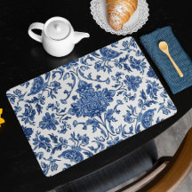 Blaue florale Chinoiserie Weiße Wasserfarbe
