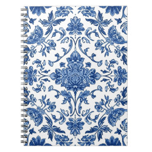 Blaue florale Chinoiserie weiße Wasserfarbe Notizblock