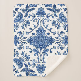 Blaue florale Chinoiserie Weiße Wasserfarbe Sherpadecke