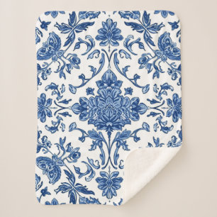 Blaue florale Chinoiserie Weiße Wasserfarbe Sherpadecke