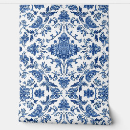 Blaue florale Chinoiserie Weiße Wasserfarbe Tapete